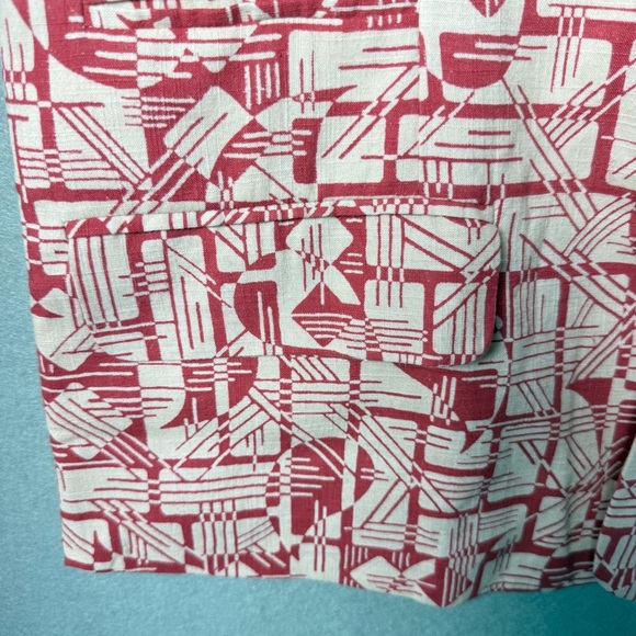 Fabindia Abstract Print Cotton Waistcoat Nehru Button Up Vest Salmon Pink Cream - Picture 10 of 12